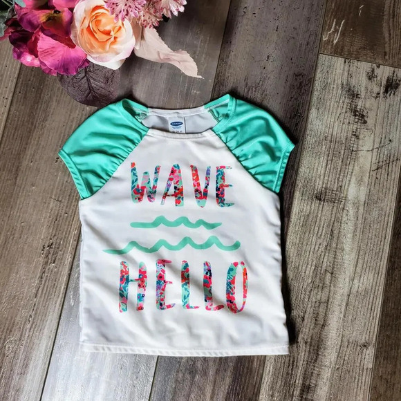 Old Navy Seafoam Green Wave Hello Floral Rash Guard 2 Piece Swimsuit Size 18-24m - Picture 11 of 15